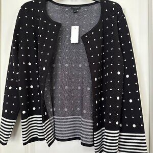Ann Taylor Factor Black/White Open Front Cardigan Sweater NWT